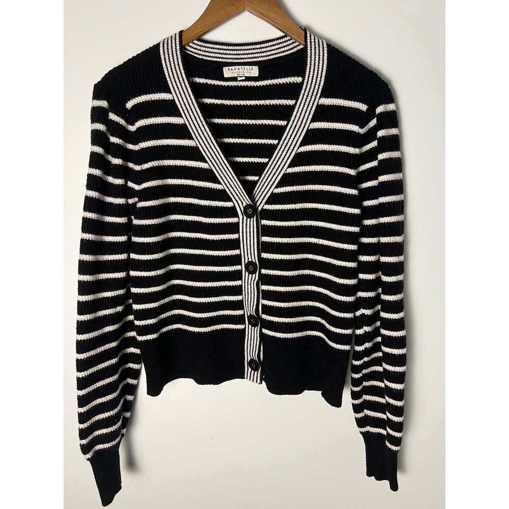 Bagatelle Cardigan S Black White Striped Knit Sweater Academia Preppy Collegiate